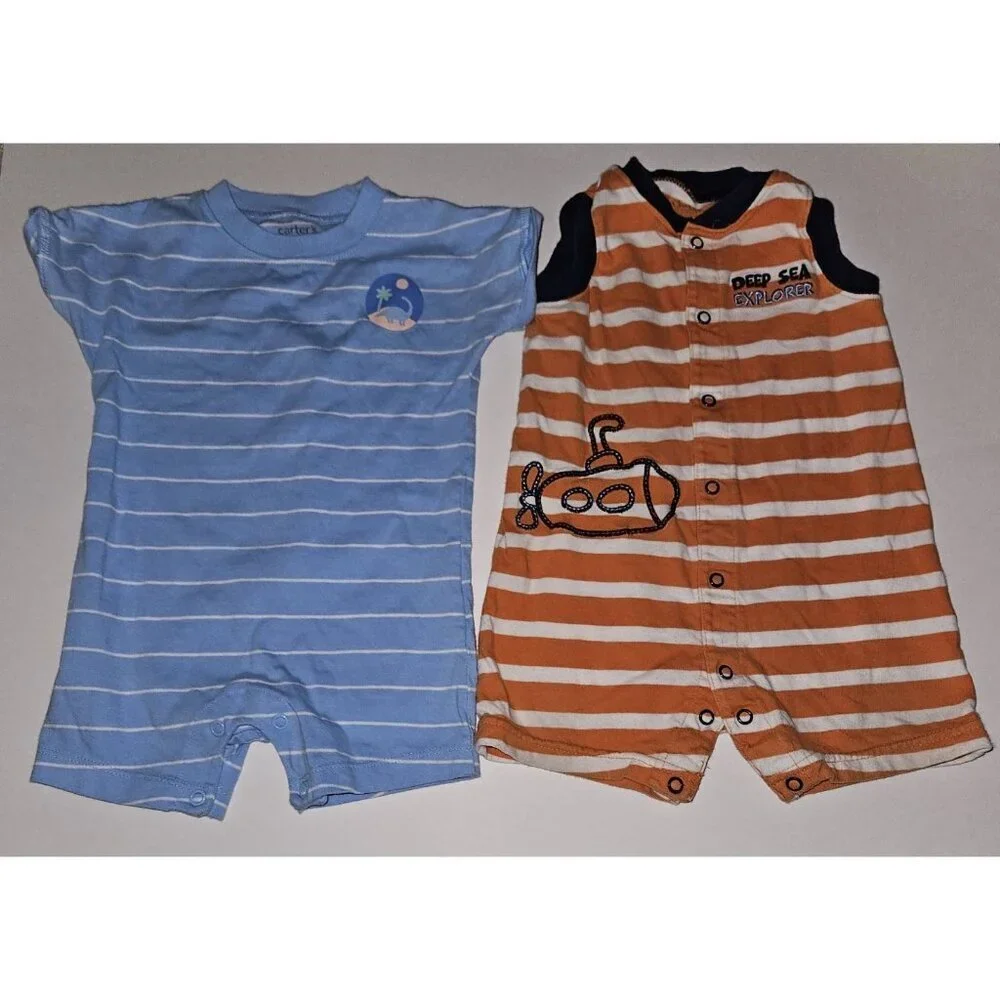 Baby Boy Romper Lot 9 12 Months Carter's Submarine Dinosaur Summer Outfits